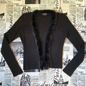 Koji Yohji y2k vintage Women's Black Cardigan rabbit fur